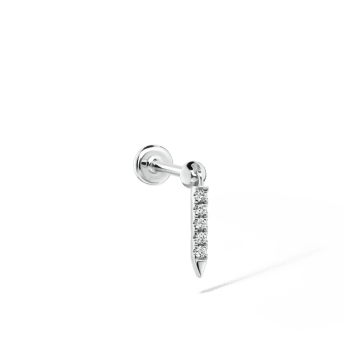 Diamond Eternity Bar Charm Threaded Stud Earring White Gold 7mm