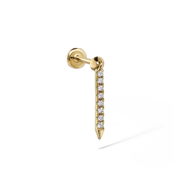 Diamond Eternity Bar Charm Threaded Stud Earring Yellow Gold 11mm