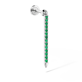 Emerald Eternity Bar Charm Threaded Stud Earring White Gold 18mm