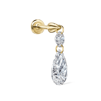 Floating Double Diamond Threaded Charm Earring Yellow Gold 3mm / 7.5mm