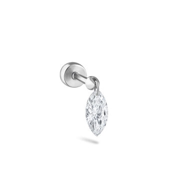 Floating Marquise Diamond Charm Threaded Stud Earring White Gold 6mm