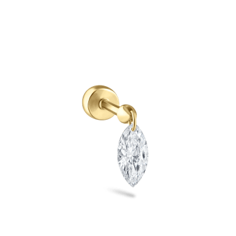 Floating Marquise Diamond Charm Threaded Stud Earring Yellow Gold 6mm