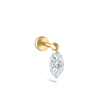 Floating Marquise Diamond Charm Threaded Stud Earring Yellow Gold 7mm