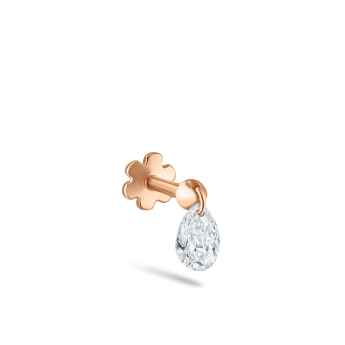 Floating Pear Diamond Charm Threaded Stud Earring Rose Gold 4mm