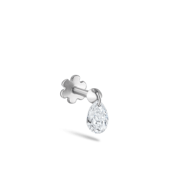 Floating Pear Diamond Charm Threaded Stud Earring White Gold 4mm