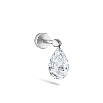 Floating Pear Diamond Charm Threaded Stud Earring White Gold 7mm
