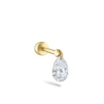 Floating Pear Diamond Charm Threaded Stud Earring Yellow Gold 6mm