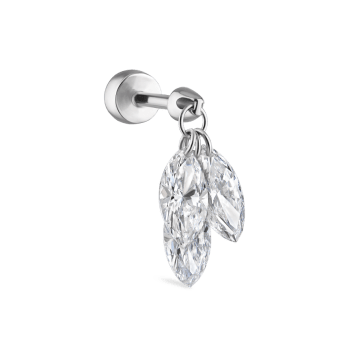 Floating Diamond Plume Threaded Charm Earring White Gold 6.5mm
