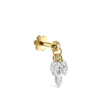 Floating Diamond Plume Threaded Charm Earring Yellow Gold 3.5mm