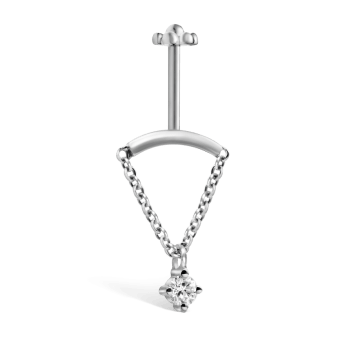 Prong Set Diamond Drape Threaded Stud Earring White Gold 2mm Vertical