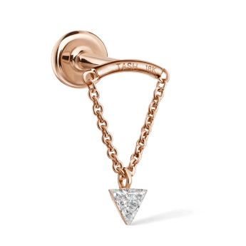 Invisible Set Triangle Diamond Drape Threaded Stud Earring Rose Gold 3mm Horizontal
