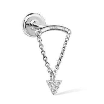 Invisible Set Triangle Diamond Drape Threaded Stud Earring White Gold 3mm Horizontal