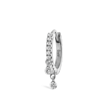 Diamond Eternity Double Dangle Hoop Earring White Gold 8mm