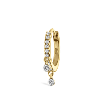 Diamond Eternity Double Dangle Hoop Earring Yellow Gold 8mm