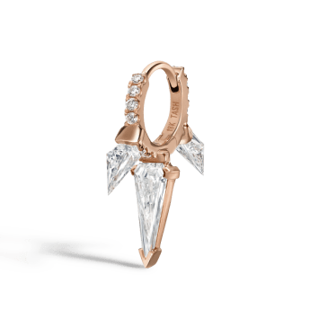 Silhouette Diamond Triple Long Spike Eternity Hoop Earring Rose Gold 6.5mm