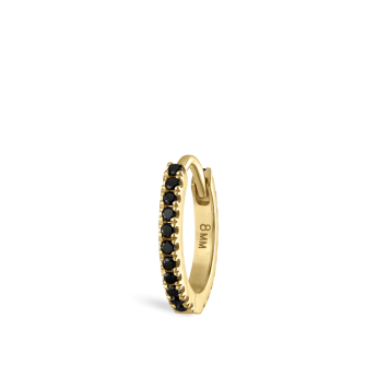 Black Diamond Eternity Hoop Earring Yellow Gold 8mm