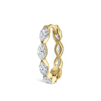 Invisible Set Diamond Marquise Eternity Hoop Earring Yellow Gold 11mm
