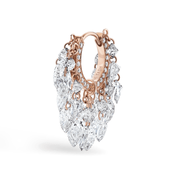 Floating Diamond Tassel Hoop Earring Rose Gold 8mm