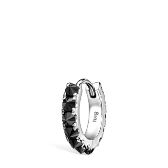 Reverse Set Black Diamond Eternity Hoop Earring White Gold 8mm