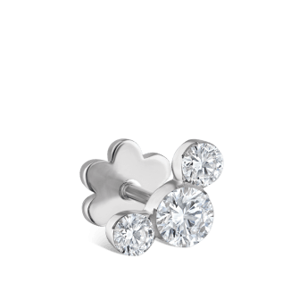 Invisible Set Three Diamond Curve Threaded Stud Earring White Gold