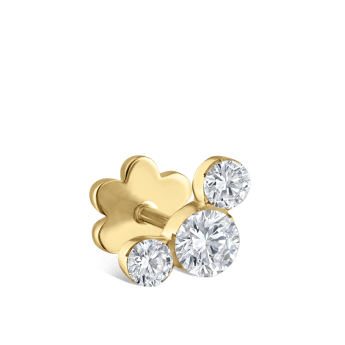 Invisible Set Three Diamond Curve Threaded Stud Earring Yellow Gold