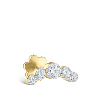 Invisible Set Five Diamond Open Curve Threaded Stud Earring Yellow Gold