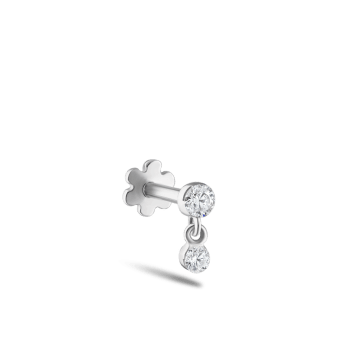 Invisible Set Diamond Dangle Threaded Stud Earring White Gold 2mm / 1.5mm