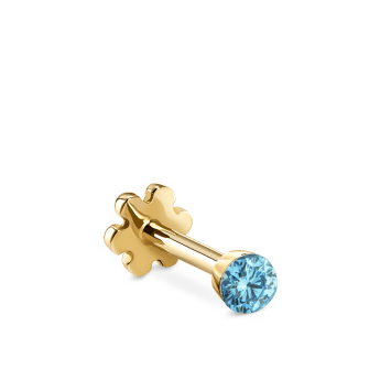 Invisible Set Light Blue Diamond Threaded Stud Earring Yellow Gold 1.5mm