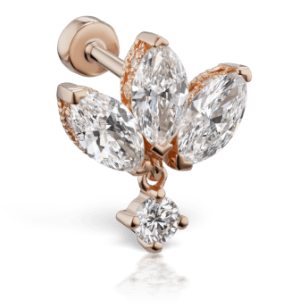 Diamond Engraved Lotus with Dangle Threaded Stud Earring Rose Gold 6mm