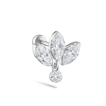 Invisible Diamond Lotus with Dangle Threaded Stud Earring White Gold 6mm
