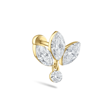 Invisible Diamond Lotus with Dangle Threaded Stud Earring Yellow Gold 6mm