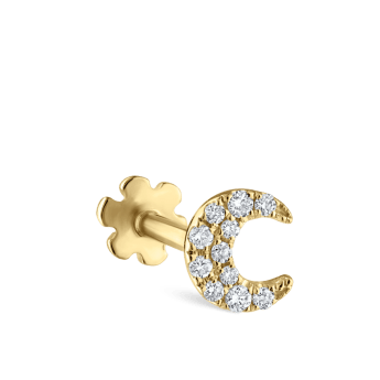 Diamond Moon Threaded Stud Earring Yellow Gold 4.5mm