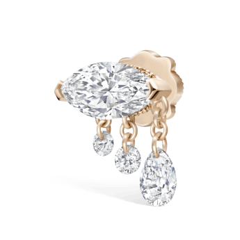 Triple Teardrop Marquise Diamond Threaded Stud Earring Rose Gold 8mm Right