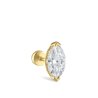 Marquise Diamond Threaded Stud Earring Yellow Gold 8mm