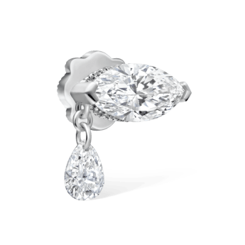 Single Teardrop Marquise Diamond Threaded Stud Earring White Gold 8mm Left