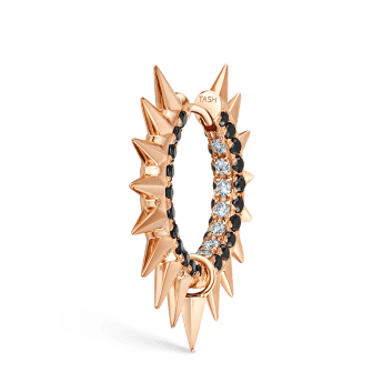 Metal Mohawk with Black and White Diamond Pavé Hoop Earring Rose Gold 11mm