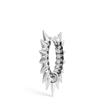 Metal Mohawk with Black and White Diamond Pavé Hoop Earring White Gold 9.5mm