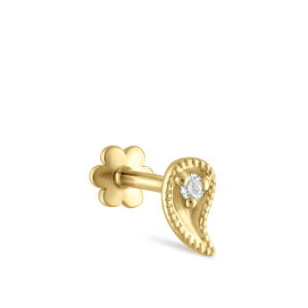 Diamond Paisley Threaded Stud Earring Yellow Gold 5mm Left