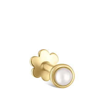 Natural Pearl Threaded Stud Earring Yellow Gold 2mm