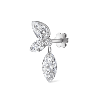 Marquise Pear Diamond Echo Threaded Stud Earring White Gold 13.7mm B Direction