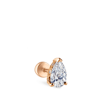 Pear Diamond Threaded Stud Earring, Diamond Back Rose Gold 6mm