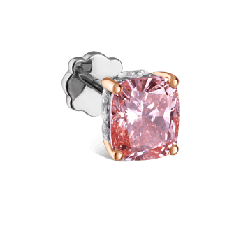 Engraved Pink Cushion Diamond Threaded Stud Earring