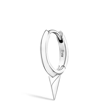 Faceted Single Short Spike Hoop Earring White Gold 8mm