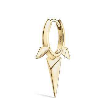Faceted Triple Long Spike Hoop Earring Yellow Gold 8mm