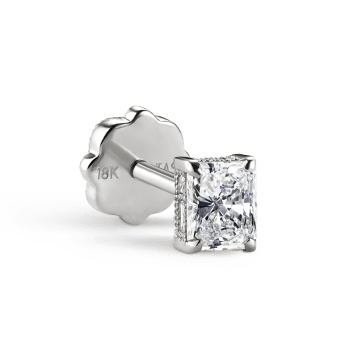 Engraved Radiant Diamond Threaded Stud Earring