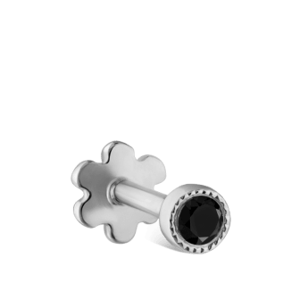 Scalloped Set Black Diamond Threaded Stud Earring