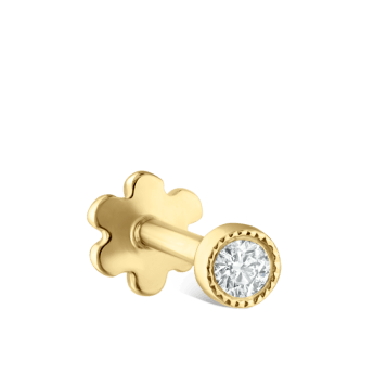 Scalloped Set Diamond Threaded Stud Earring Yellow Gold 1.5mm