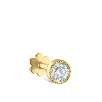 Scalloped Set Diamond Threaded Stud Earring Yellow Gold 2.5mm