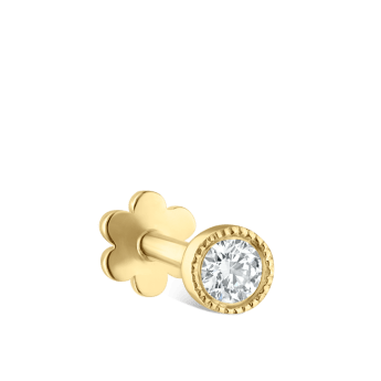 Scalloped Set Diamond Threaded Stud Earring Yellow Gold 2mm