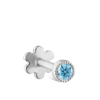 Scallop Set Light Blue Diamond Threaded Stud Earring